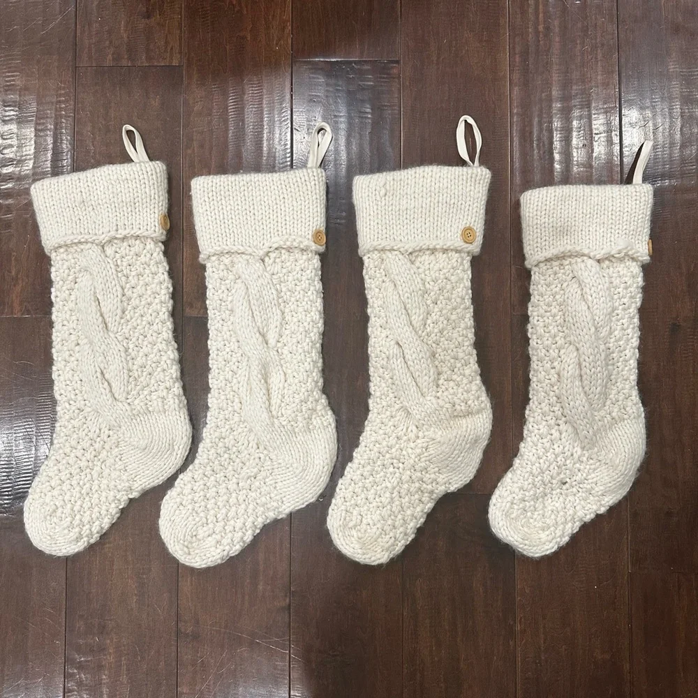 Pottery Barn Cream Knit Holiday Stockings -Set of 4 - Picture 2 of 6